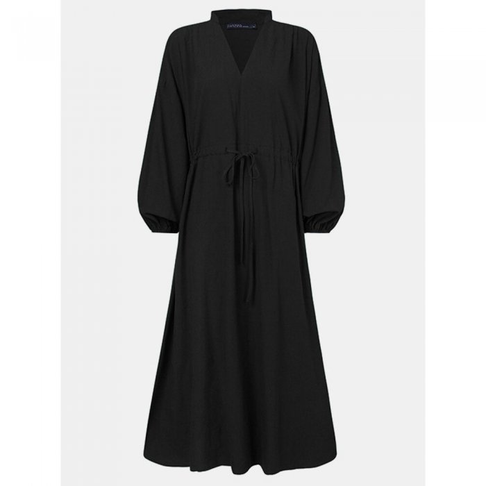 Elegant Damen Solid Color V-neck Long Sleeve Shirt Dress