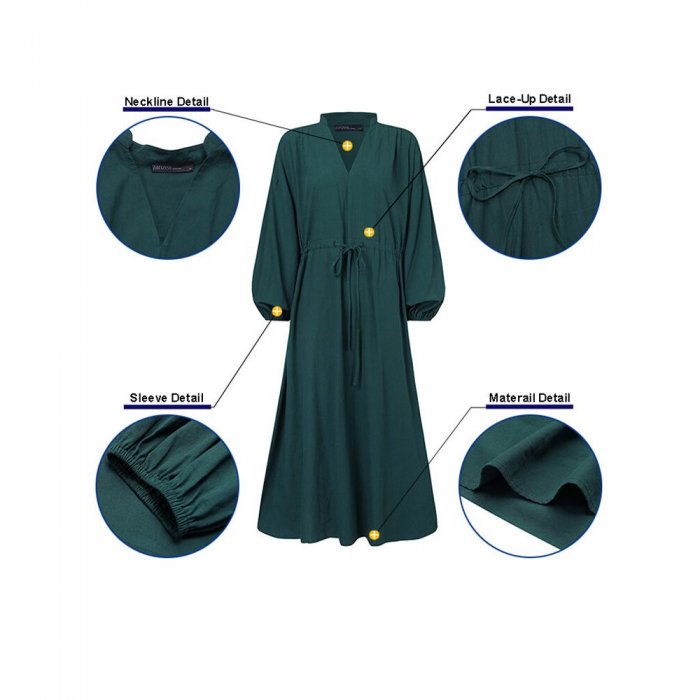 Elegant Damen Solid Color V-neck Long Sleeve Shirt Dress