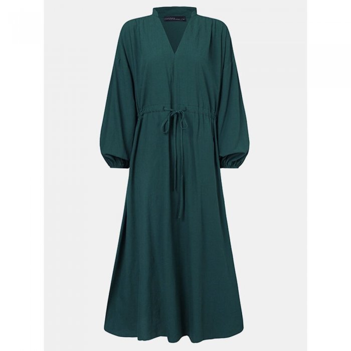 Elegant Damen Solid Color V-neck Long Sleeve Shirt Dress