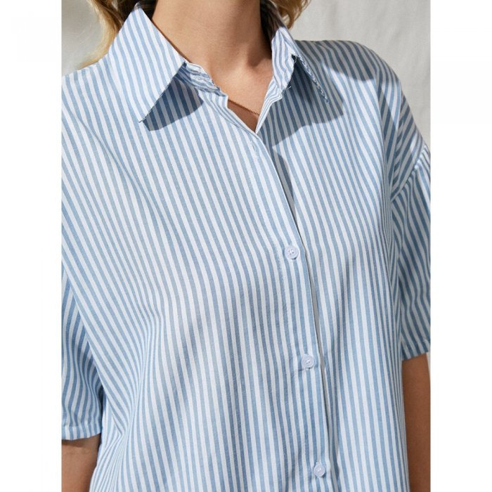 Loose Stripe Button Half Sleeve Women Casual Shirt Dress