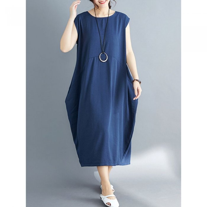 Sleeveless Solid Color Irregular Maxi Dress For Women